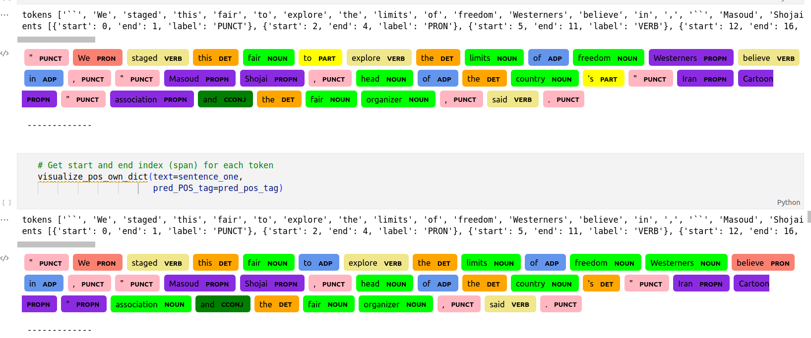 POS tags predicted by the diagnostic probe versus gold tags