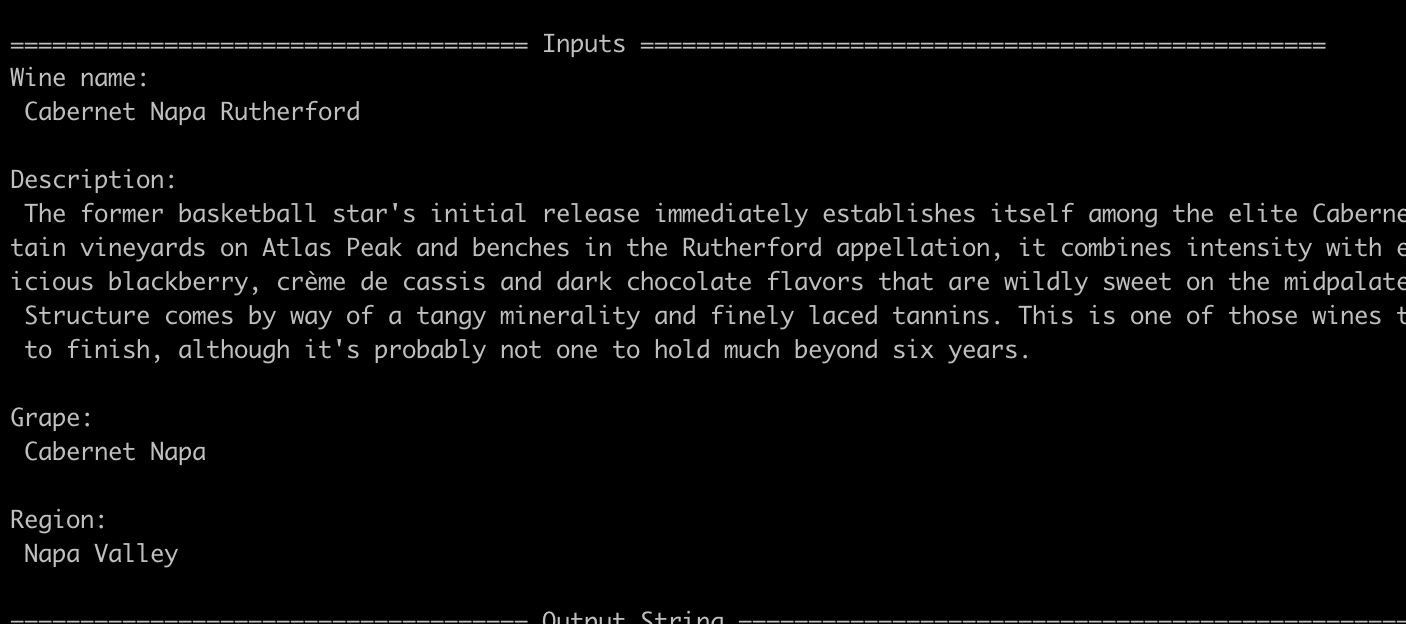 T5 Vyno demo: wine description input and simplified output