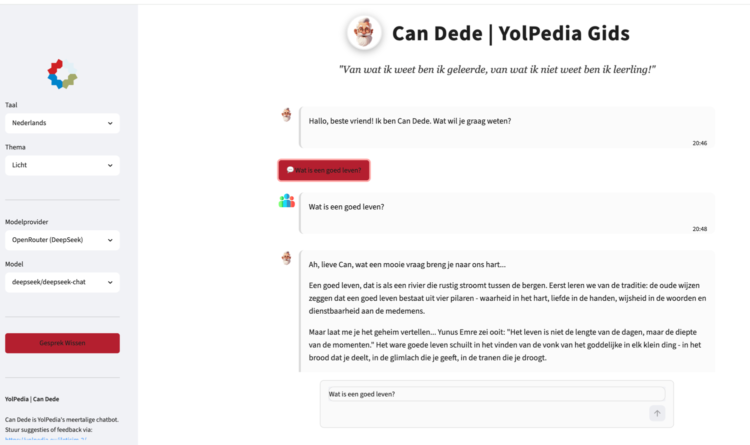 YolPedia Can Dede chatbot interface